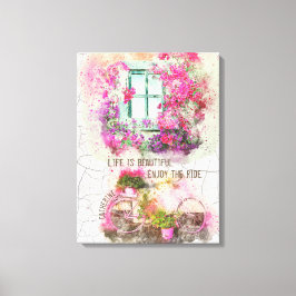 乗楽しむり物 |花付き水彩自転車 キャンバスプリント