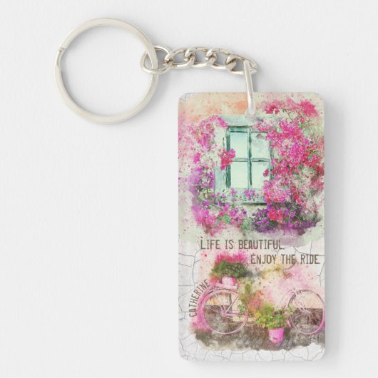 乗楽しむり物 |花付き水彩自転車 キーホルダー (正面)