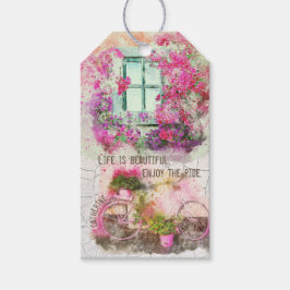 乗楽しむり物 |花付き水彩自転車 ギフトタグ