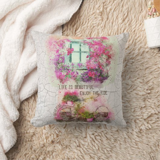 乗楽しむり物 |花付き水彩自転車 クッション (ブランケット)