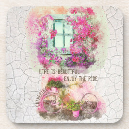 乗楽しむり物 |花付き水彩自転車 コースター