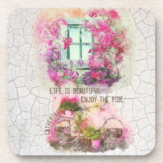 乗楽しむり物 |花付き水彩自転車 コースター (正面)