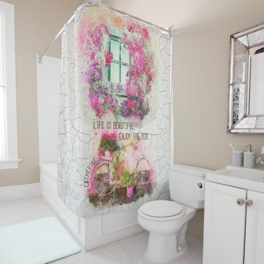乗楽しむり物 |花付き水彩自転車 シャワーカーテン (インサイチュ)