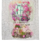 乗楽しむり物 |花付き水彩自転車 シャワーカーテン (正面)