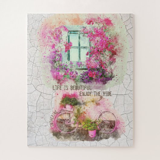 乗楽しむり物 |花付き水彩自転車 ジグソーパズル (縦)