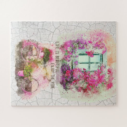乗楽しむり物 |花付き水彩自転車 ジグソーパズル (横)