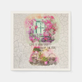 乗楽しむり物 |花付き水彩自転車 スタンダードカクテルナプキン