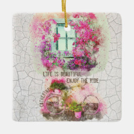 乗楽しむり物 |花付き水彩自転車 セラミックオーナメント