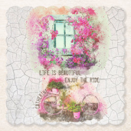 乗楽しむり物 |花付き水彩自転車 ペーパーコースター