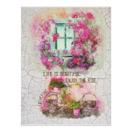 乗楽しむり物 |花付き水彩自転車 ポスター