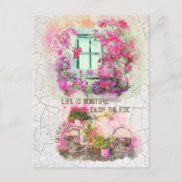 乗楽しむり物 |花付き水彩自転車 ポストカード