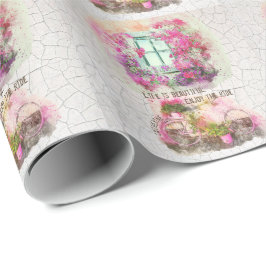 乗楽しむり物 |花付き水彩自転車 ラッピングペーパー