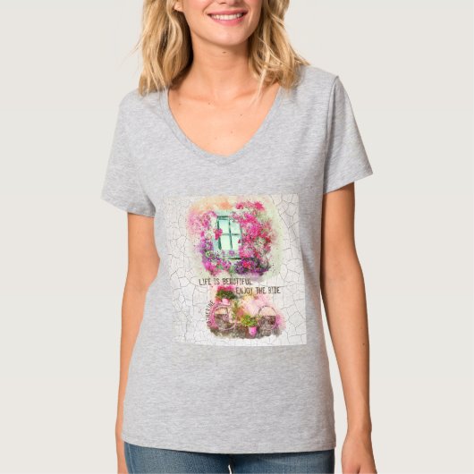 乗楽しむり物 |花付き水彩自転車 Tシャツ (正面)