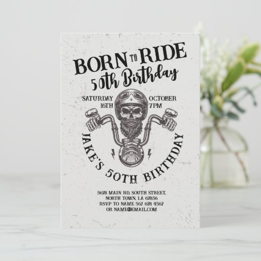 乗生まれりバイクもしくは自転車に乗る人誕生日スカル 招待状 (スタンド正面)