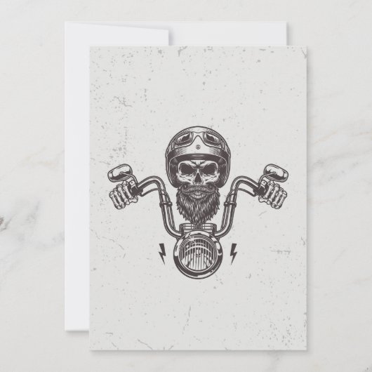 乗生まれりバイクもしくは自転車に乗る人誕生日スカル 招待状 (裏面)