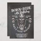 乗生まれるバイクもしくは自転車に乗る人誕生日スカルチョーク 招待状 (正面/裏面)