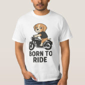 「乗生まれる – バイクのステッカーにかわいいビーグル Tシャツ (正面)