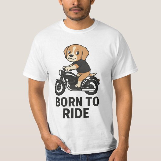 「乗生まれる – バイクのステッカーにかわいいビーグル Tシャツ (正面)
