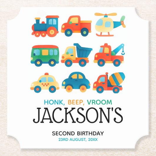 乗用車及びトラック輸送誕生日 ペーパーコースター (正面)