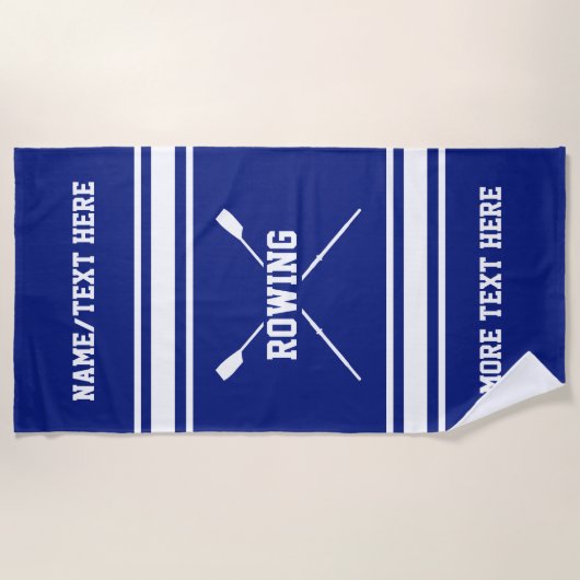 乗組員の漕ぎ手の名前のロウイングクラブ名前のカスタム色 ビーチタオル (正面)