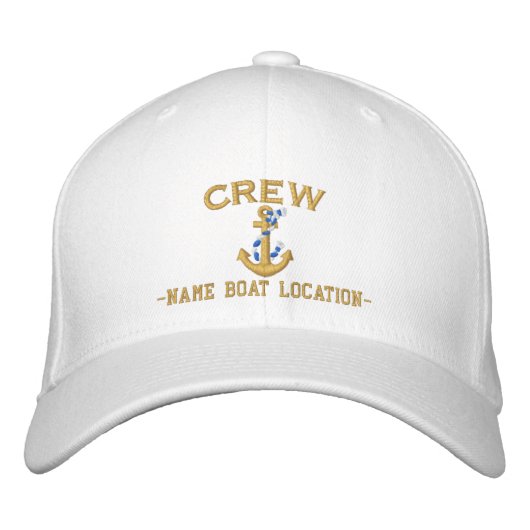 乗組員エレガントなロープのいかりあなたのボートの名前または両方 刺繍入りキャップ (正面)