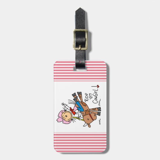 乗車Emの女性のカーボーイのTシャツおよびギフト ラゲッジタグ (正面縦)