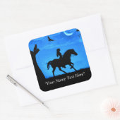 乗馬とフクロウのウマのステッカーお洒落 スクエアシール (封筒)