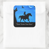 乗馬とフクロウのウマのステッカーお洒落 スクエアシール (バッグ)