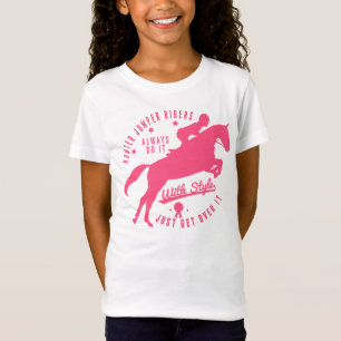 乗馬のハンターのジャンパーの馬のTシャツのピンクのロゴ Tシャツ
