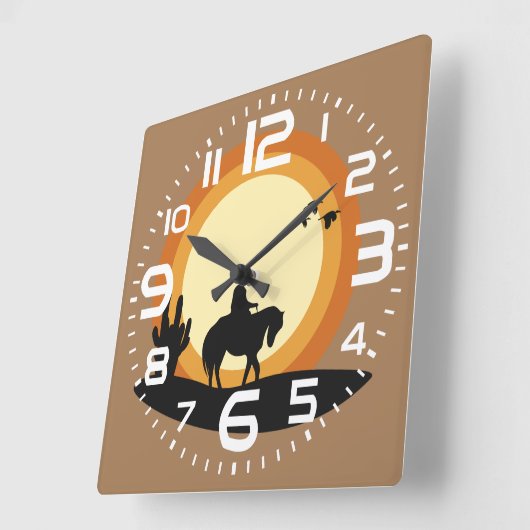 乗馬の壁時計のカウボーイ スクエア壁時計 (傾斜)