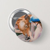 乗馬の女の子および彼女の馬の動物愛好家 缶バッジ (正面&裏面)