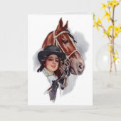 乗馬の女性 カード (黄色い花)