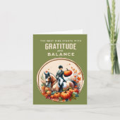 乗馬の秋 落ち葉の季節のカボチャ サンキューカード (正面)