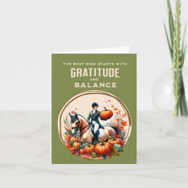 乗馬の秋 落ち葉の季節のカボチャ サンキューカード