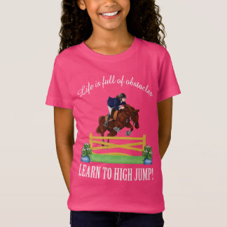 乗馬の英国の跳躍の馬およびライダーの女の子 Tシャツ