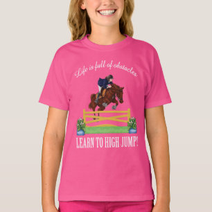 乗馬の英国の跳躍の馬およびライダーの女の子 Tシャツ