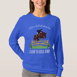 乗馬の英国の跳躍の馬およびライダーの女性 Tシャツ