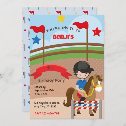 乗馬の誕生日パーティーの招待状 シーズンカード (正面/裏面)