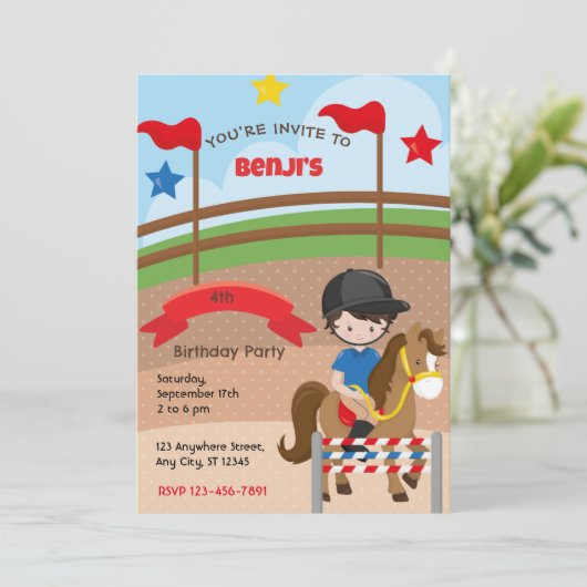 乗馬の誕生日パーティーの招待状 シーズンカード (スタンド正面)