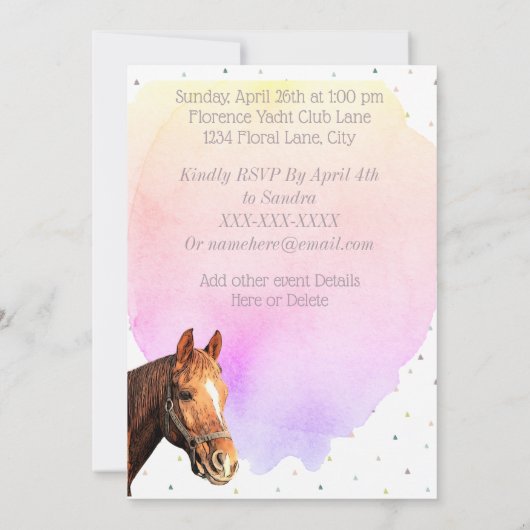 乗馬の誕生日パーティー動物のピかわいらしンク 招待状 (裏面)
