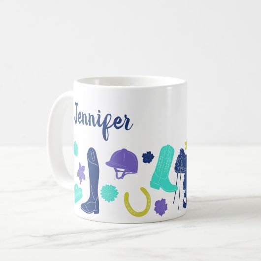 乗馬をテーマにした馬術パーソナライズされた コーヒーマグカップ (正面左)