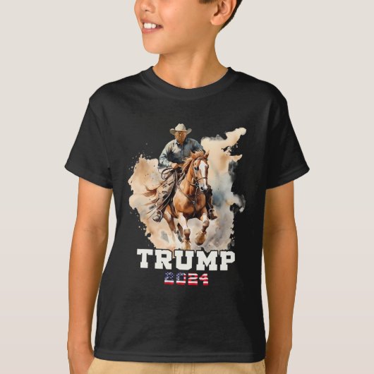 乗馬アメリカ国旗のカウボーイ Tシャツ (正面)