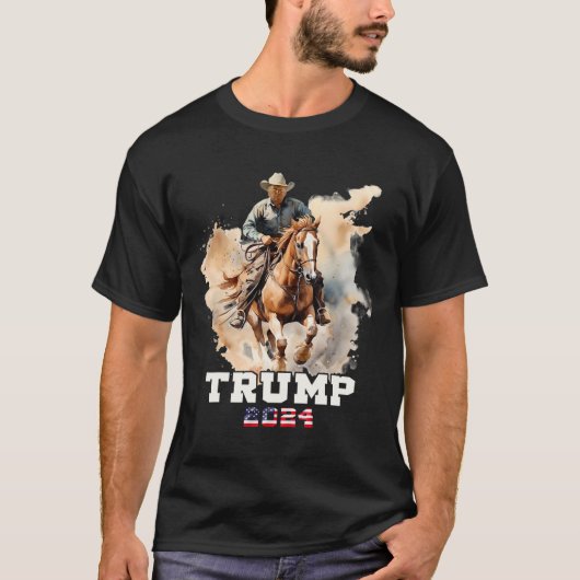 乗馬アメリカ国旗のカウボーイ Tシャツ (正面)