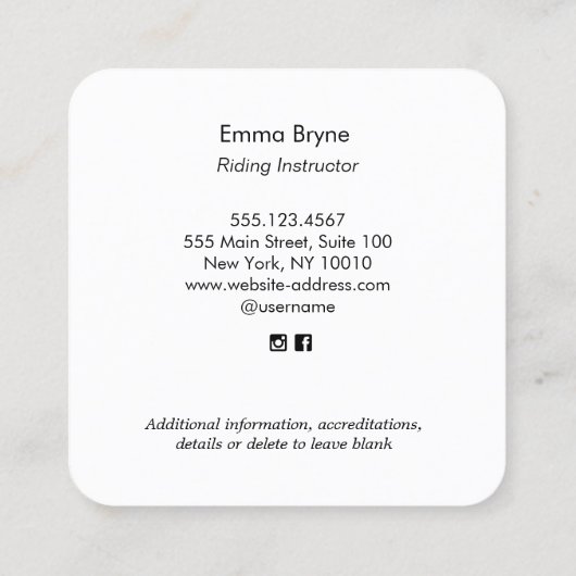 乗馬インストラクター名刺 スクエア名刺 (裏面)