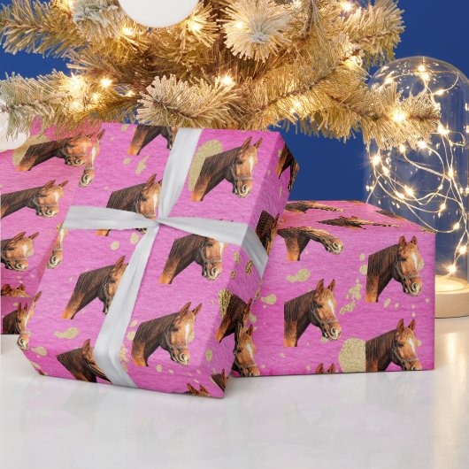 乗馬エクエストリアンピンク金ゴールド誕生日 ラッピングペーパー (クリスマス)
