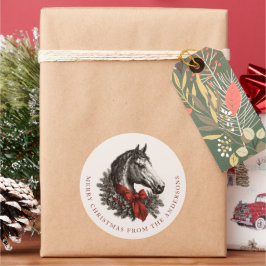 乗馬クリスマス 馬 クリスマスの装い レトロな雰囲気のホリデーギフト ラウンドシール
