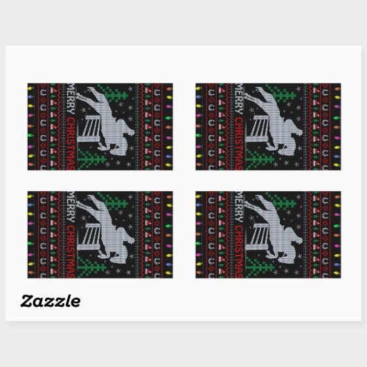 乗馬ジャンプのメリークリスマス 長方形シール (シート)