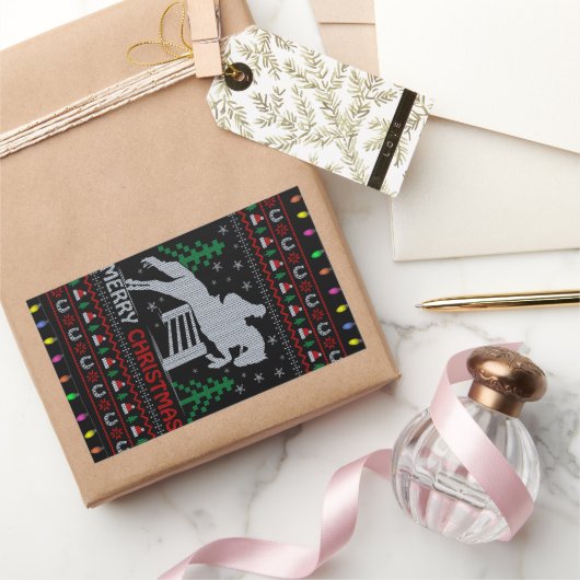 乗馬ジャンプのメリークリスマス 長方形シール (ギフト)