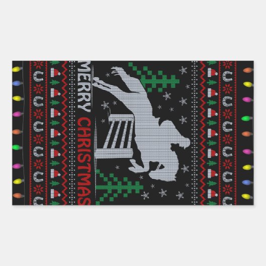 乗馬ジャンプのメリークリスマス 長方形シール (正面)