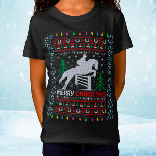 乗馬ジャンプのメリークリスマス Tシャツ